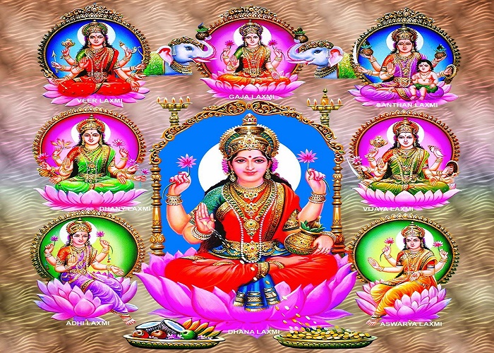 DhanTeras and Deepawali Puja Muhurat information with Eight Forms of Goddess Lakshmi